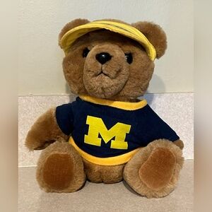 Michigan Wolverines Plush Brown Bear with Navy Yellow Shirt Yellow Visor 9"